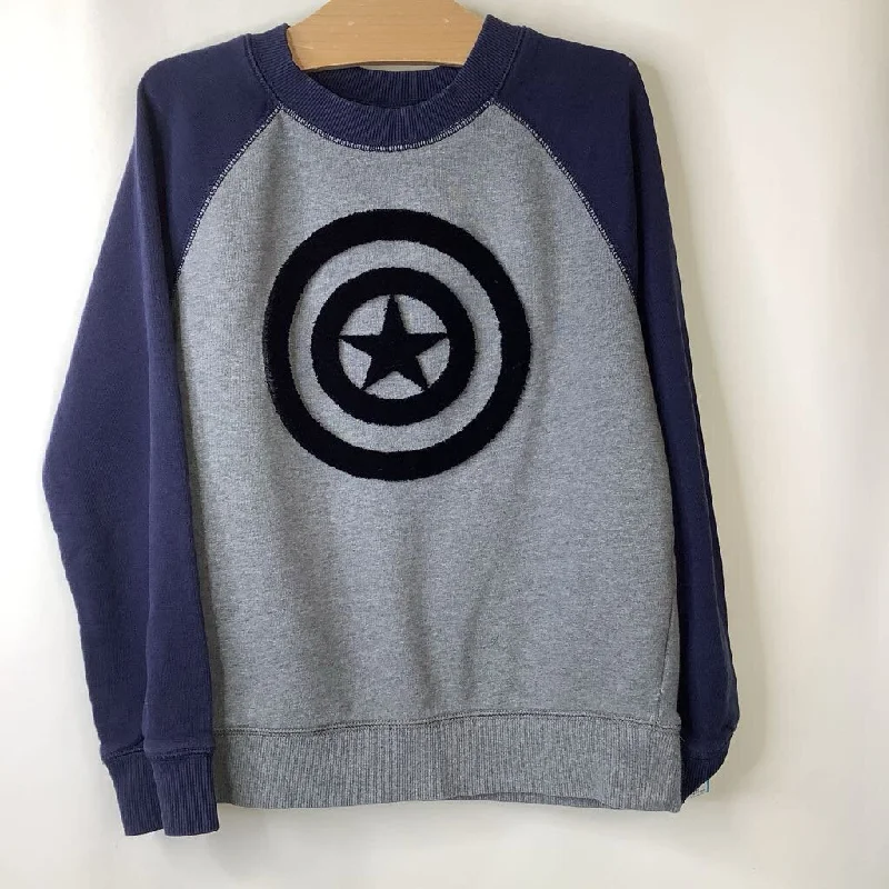 Size 6-7 (120): Hanna Anderson Marvel Grey/Black Fuzzy Captain American Shield Symbol Sweater