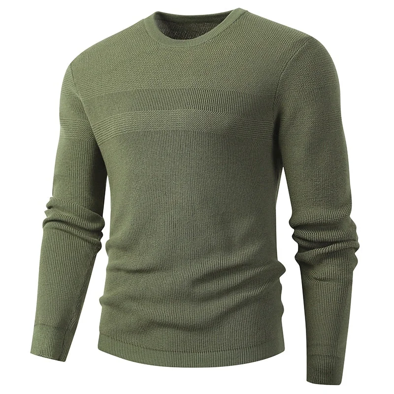 Winter Cotton Thick Warm Flat Knitted O-Neck Pullover Sweater for Men