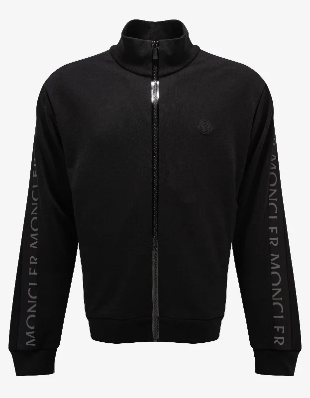 Moncler Black Logo Sleeve Zip Funnel Sweatshirt