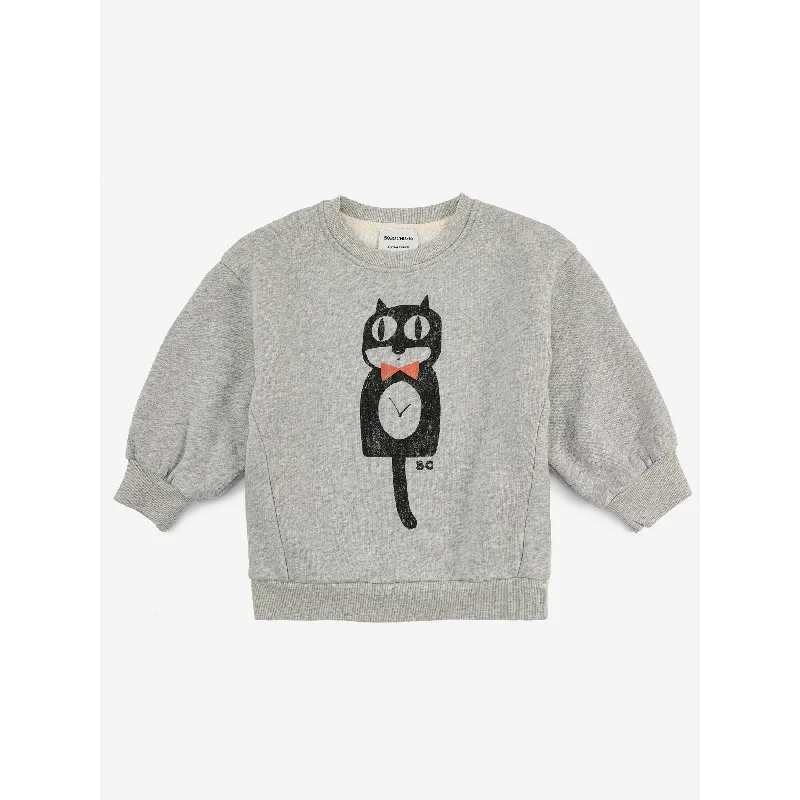 Bobo Choses Cat O'clock Grey Melange Sweatshirt