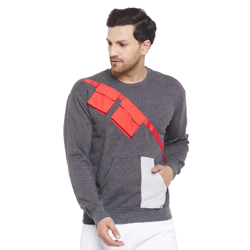 Charcoal Contrast Patch Pocket Sweatshirt