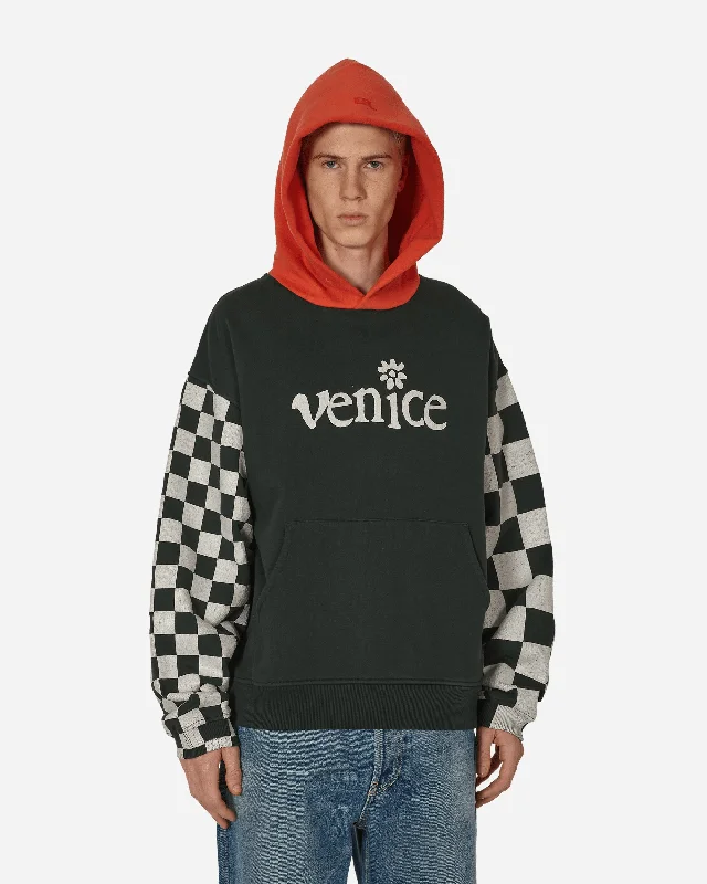 Venice Checked Sleeve Hooded Sweatshirt Black