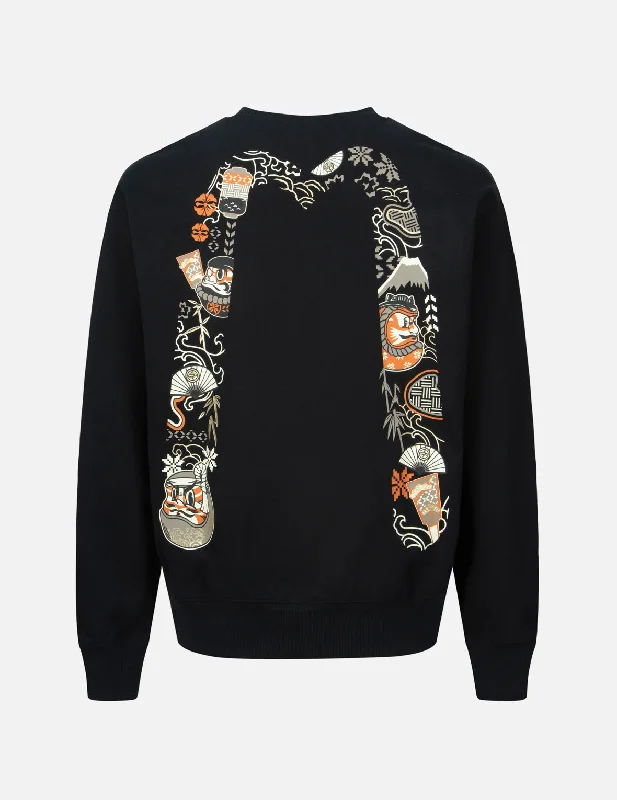 Kumadori Daruma Daicock Print Relax Fit Sweatshirt