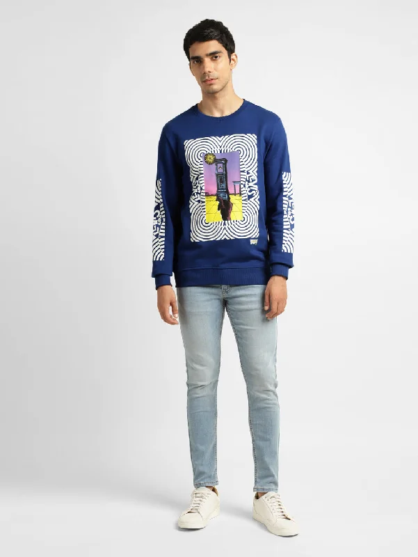 Men's Solid Blue Crew Neck Sweatshirt