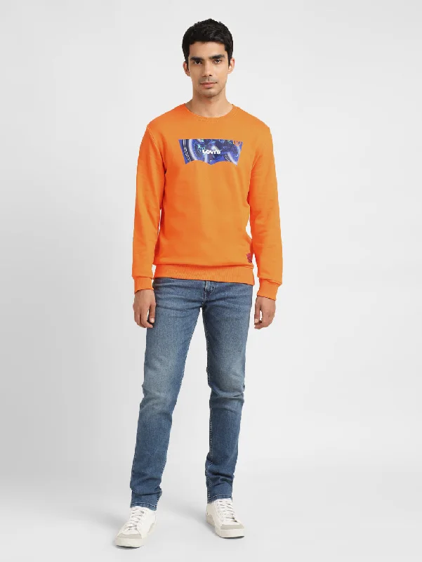 Men's Solid Orange Crew Neck Sweatshirt