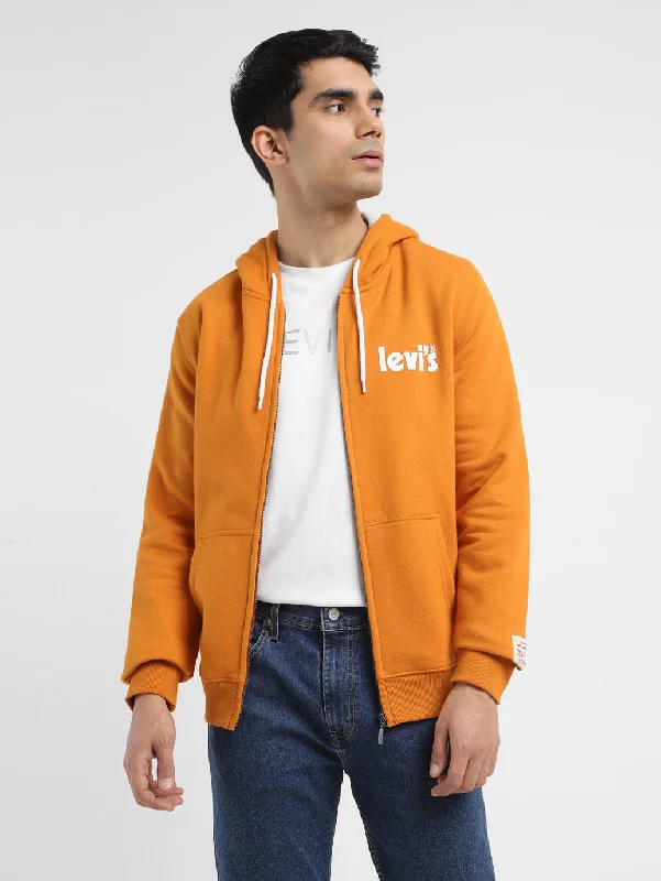 Men's Solid Orange Hooded Sweatshirt