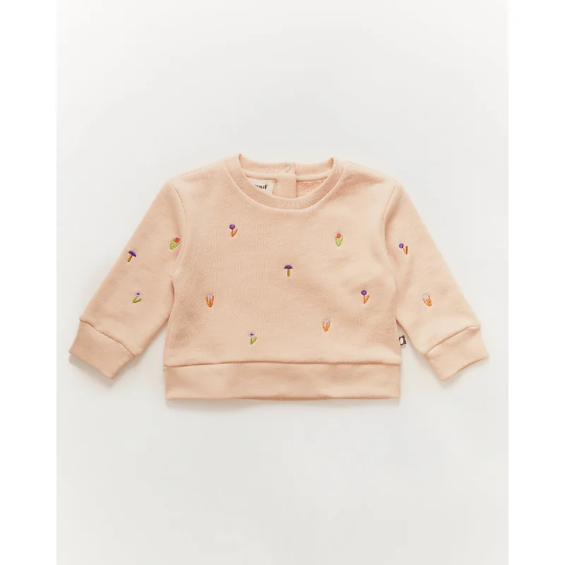 Oeuf Baby Embroidered Sweatshirt Silver Peony