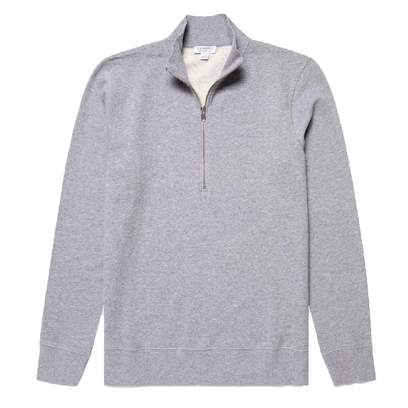 Sunspel Half Zip Sweatshirt Grey Melange